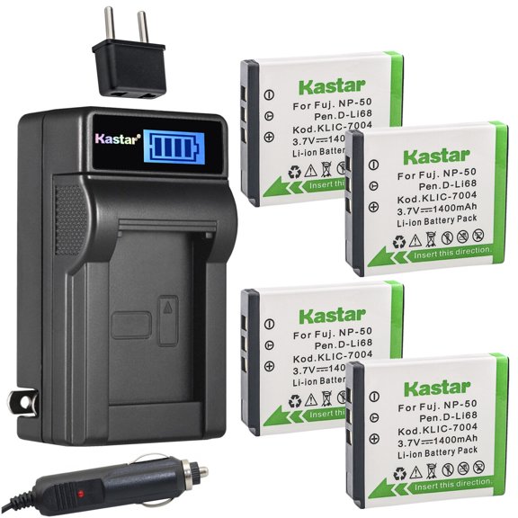 Kastar 4-Pack FNP-50 Battery and LCD AC Charger Compatible with Fujifilm NP-50 NP-50A Battery, BC-50, BC-45W Charger, Fujifilm FinePix XP110, FinePix XP150, FinePix XP160, FinePix XP170, FinePix XP200
