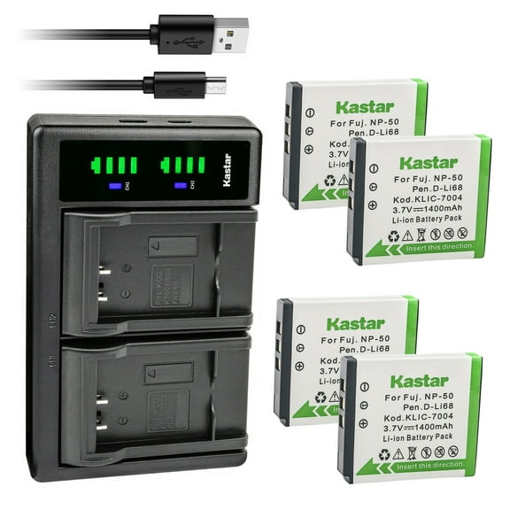 Kastar 4-Pack FNP-50 Battery and LTD2 USB Charger Replacement for Fujifilm NP-50 NP-50A Battery, Fujifilm BC-50, BC-45W Charger, Fujifilm FinePix XP170, FinePix XP200, FinePix XF1, FinePix F1000EXR
