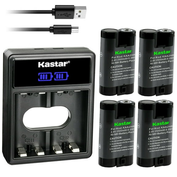Kastar 4-Pack KAA2HR Battery and LCD Dual USB Charger Replacement for Kodak EasyShare DX6340, DX6440, DX6445, Z1275, Z1285, Z650, Z650 ZOOM, Z663 ZOOM, Z700, Z710, Z740, Z885, Z980, ZD710 ZOOM Camera