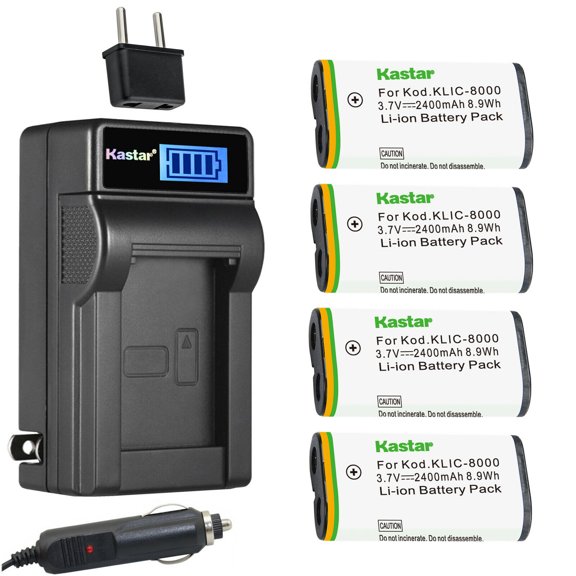 Kastar 4-Pack KLIC-8000 Battery and LCD AC Charger Compatible with Kodak Pocket Video Camera ZXD, Z885, Z1012 IS, Z1015 IS, Z1085 IS, Z1485 IS, Z612 IS, Z712 IS, Z812 IS, Z8612 IS Digital Camera
