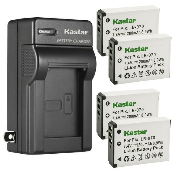 Kastar 4-Pack LB-070 Battery and AC Wall Charger Replacement for Kodak LB-070 LB070 Battery, Kodak Pixpro AZ651, Kodak Pixpro AZ651 Astro Zoom, Kodak Pixpro AZ652, Kodak Pixpro AZ652 Astro Zoom
