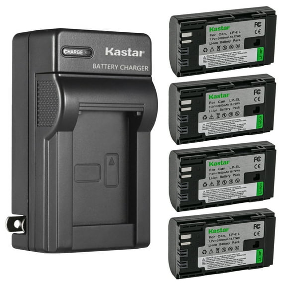 Kastar 4-Pack LP-EL Battery and AC Wall Charger Replacement for Canon LP-EL Lithium-Ion Battery Pack, Canon Speedlite EL‑1 EL1 Flash Light, Canon E-TTL / E-TTL II