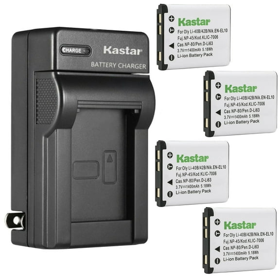 Kastar 4-Pack Li-42B Battery and AC Wall Charger Replacement for Olympus Li-40B Li-42B Li40B Li42B Battery, Olympus LI-40C Li40C Charger, Pandigital Handheld Scanner PANSCN10XX S8X1103 S8X1102