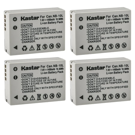 Kastar 4-Pack NB-10L Battery 7.4V 1400mAh Replacement for Canon NB-10L NB10L, NB-10LH NB10LH Battery, Canon CB-2LC Charger