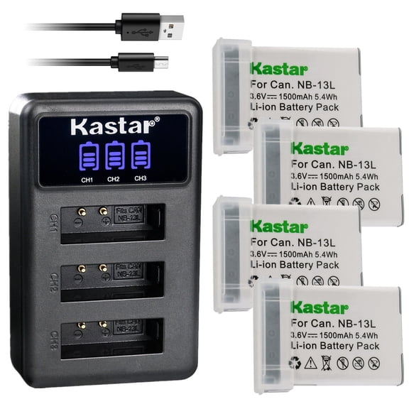 Kastar 4 Pack NB-13L Battery and LCD Triple USB Charger Compatible with Canon PowerShot SX620 HS, PowerShot SX720 HS, PowerShot SX730 HS, PowerShot SX740 HS, G1 X Mark III Camera