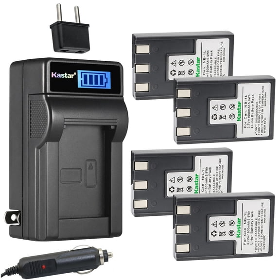 Kastar 4-Pack NB-1LH Battery and LCD AC Charger Compatible with Canon IXY Digital 200, IXY Digital 200a, IXY Digital 300, IXY Digital 300a, IXY Digital 320, IXY Digital 400, IXY Digital 430 Cameras