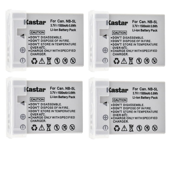 Kastar 4-Pack NB-5L Battery Replacement for Canon NB-5L NB5L, NB-5LH NB5LH, 1135B001 Battery, canon CB-2LX CB-2LXE Charger, Canon Digital IXUS 860 IS Camera