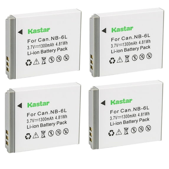 Kastar 4-Pack NB-6L Battery 3.7V 1300mAh Replacement for Canon IXY Digital 25 IS, Digital IXUS 200 IS, Digital IXUS 210, Digital IXUS 105, Digital IXUS 105 IS, PowerShot D10, PowerShot D20 Camera