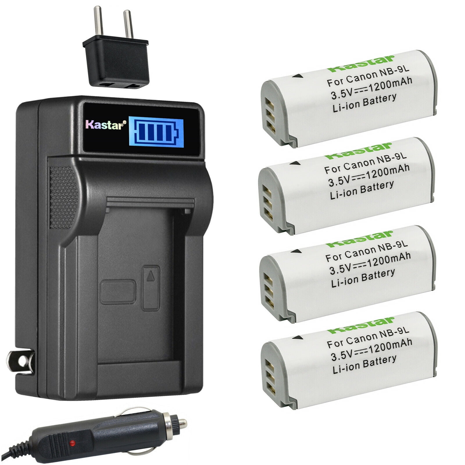 Kastar 4-Pack NB-9L Battery and LCD AC Charger Compatible
