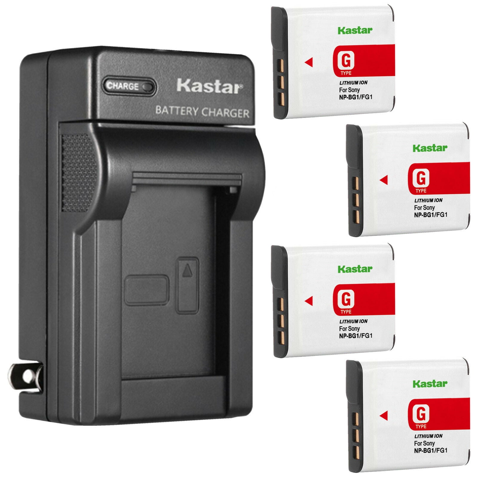 Kastar 4-Pack NP-BG1 Battery and AC Wall Charger Replacement for Sony Cyber-shot DSC-H3, Cyber-shot DSC-H7, Cyber-shot DSC-H9, Cyber-shot DSC-H10, Cyber-shot DSC-H20, Cyber-shot DSC-H50 Camera