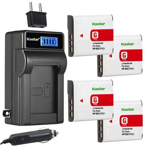 Kastar 4-Pack NP-BG1 NP-FG1 Battery and LCD AC Charger Compatible with Sony Cyber-shot DSC-H3, Cyber-shot DSC-H7, Cyber-shot DSC-H9, Cyber-shot DSC-H10, Cyber-shot DSC-H20, Cyber-shot DSC-H50 Cameras
