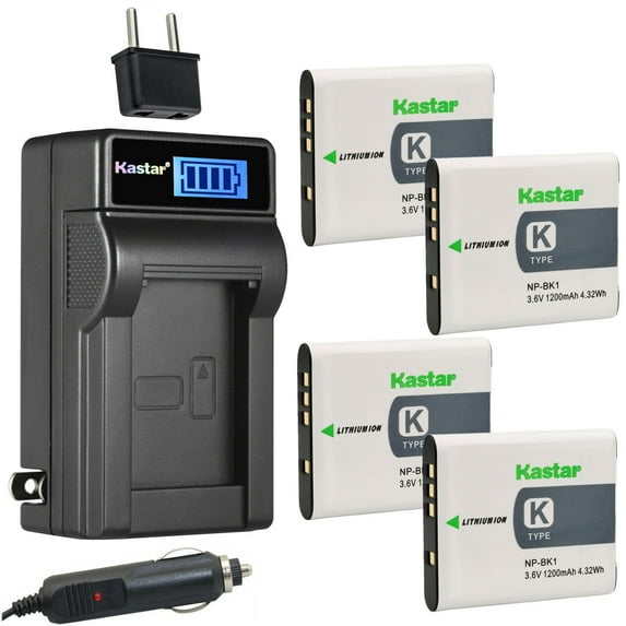 Kastar 4-Pack NP-BK1 Battery and LCD AC Charger Compatible with Sony NP-FK1 K Type Battery, BC-CSK Charger, Sony Cyber-shot DSC-W180, Cyber-shot DSC-W190, Cyber-shot DSC-W370, Webbie MHS-PM1 Cameras