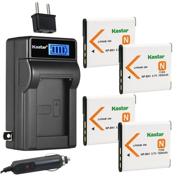 Kastar 4-Pack NP-BN1 Battery and LCD AC Charger Compatible with Sony Cyber-shot DSC-WX10, Cyber-shot DSC-WX30, Cyber-shot DSC-WX50, Cyber-shot DSC-WX60, Cyber-shot DSC-WX70, Cyber-shot DSC-WX80 Camera