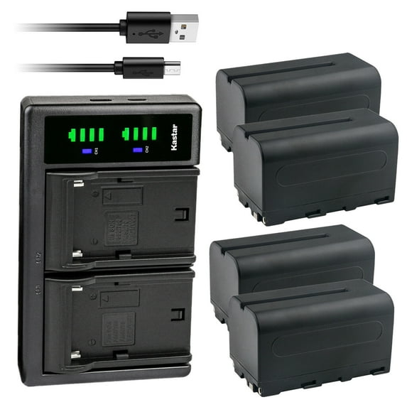 Kastar 4-Pack NP-F750 / NP-F770 Battery and LTD2 USB Charger Compatible with Godox LED500Y Tungsten, LED500LRW 3300K-5600K, GM55 5.5" HDMI, LEDP-120C Lithium Battery-Powered Ultra Slim LED Video Light