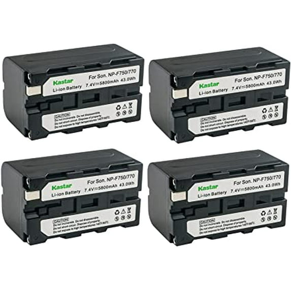 Kastar 4-Pack NP-F770 Battery 7.4V 5800mAh Replacement for Sony HDR-FX7 HDR-FX7E HDV-FX1 HDV-Z1 HVL-20DW HVL-20DW2 HVL-LBPA HVL-ML20 HVR-DR60 HVR-HD1000 HVR-M10 HVR-V1 HVR-Z1 HVR-Z5 Camera