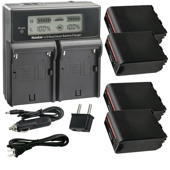 Kastar 4-Pack NP-F990EXP Battery and CH04 Dual Fast Charger Compatible with Sony CCD-TR950 CCD-TR97 CCD-TRT97 CCD-TRV101 CCD-TRV15 CCD-TRV16 CCD-TRV17 CCD-TRV201 CCD-TRV215 CCD-TRV20 CCD-TRV25 Camera
