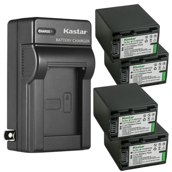 Kastar 4-Pack NP-FH100 Battery and AC Wall Charger Replacement for Sony HDR-XR105, HDR-XR106, HDR-XR200, HDR-XR500, HDR-XR520 HXR-MC1, DCR-DVD103, DCR-DVD105, DCR-DVD106, DCR-DVD108 Camcorder