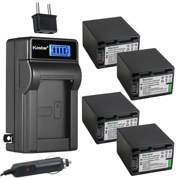 Kastar 4-Pack NP-FH100 Battery and LCD AC Charger Compatible with Sony DCR-SX31, DCR-SX40, DCR-SX41, DCR-SX50, DCR-SX60, HDR-CX100, HDR-CX100, HDR-CX105, HDR-CX106, HDR-CX11, HDR-CX12, HDR-CX500