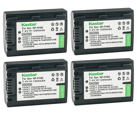 Kastar 4-Pack NP-FH50 Battery 7.4V 1200mAh Replacement for Sony NP-FH30, NP-FH40, NP-FH50, NP-FH70, NP-FH100 Battery, Sony AC-VQH10, BC-TRV, BCTRV, BC-VH1 Charger