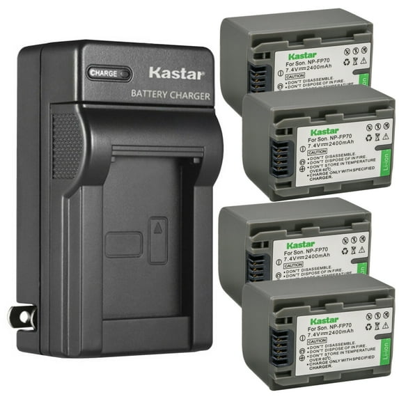 Kastar 4-Pack NP-FP70 / FP71 Battery and AC Wall Charger Replacement for Sony DCR-DVD803, DCR-DVD92, DCR-HC16, DCR-HC18, DCR-HC19, DCR-HC20, DCR-HC21, DCR-HC22, DCR-HC23, DCR-HC24, DCR-HC26 Camera