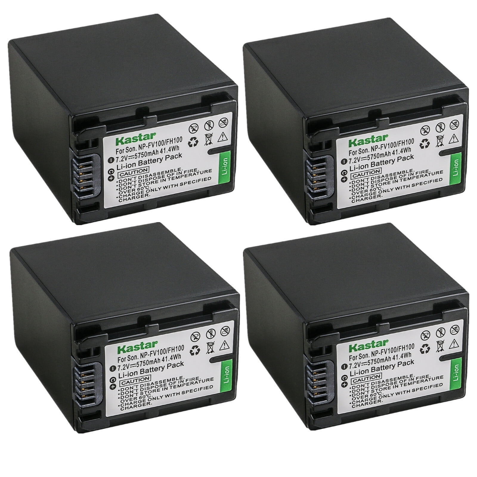 Kastar 4-Pack NP-FV100 Battery 7.2V 5750mAh Replacement for Sony NP-FV30, NP-FV40, NP-FV50, NP-FV70, NP-FV70A, NP-FV90, NP-FV100 Battery, Sony BC-TRV, BC-VH1, AC-VQH10 Charger