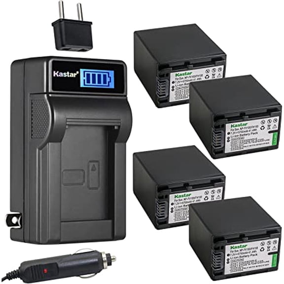 Kastar 4-Pack NP-FV100 Battery and LCD AC Charger Compatible with Sony DEV-5, DEV-50, DEV-50V, FDR-AX100, FDR-AX100E, FDR-AX700, FDR-AX33, FDR-AX43, FDR-AX53, FDR-AXP55, HDR-CX110, HDR-CX115
