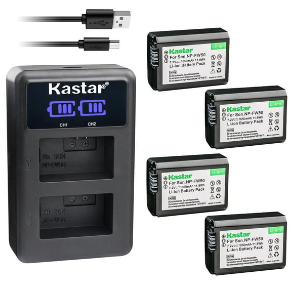 Kastar 4-Pack NP-FW50 Battery and LED2 USB Charger Compatible with Sony ILCE-6100, alpha α6100, a6100, ILCE-6300, alpha α6300, a6300, ILCE-6400, alpha α6400, a6400, ILCE-6500, alpha α6500 Camera