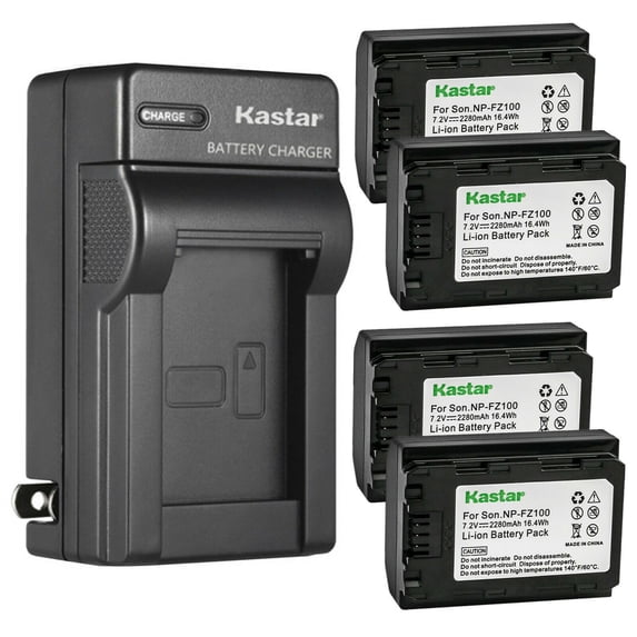 Kastar 4-Pack NP-FZ100 Battery and AC Wall Charger Replacement for Sony Alpha 7R V Full-Frame Mirrorless Interchangeable Lens Camera, FX30 Digital Cinema Camera, Sony Cinema Line FX30 Super 35 Camera