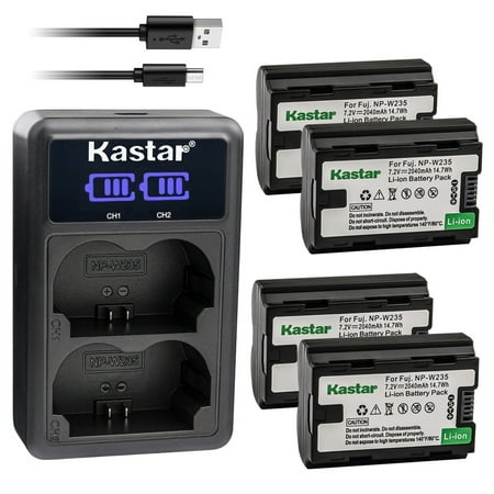 Kastar 4-Pack NP-W235 Battery and LED2 USB Charger Compatible with Fujifilm NP-W235 NPW235, Fuji NP-W235 Rechargeable Lithium-Ion Battery, Fujifilm BC-W235 BCW235 Battery Charger