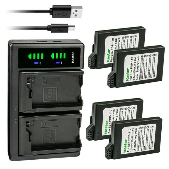 Kastar 4-Pack PSP 110 Battery and LTD2 USB Charger Replacement for Sony PSP3001 PSP3002 PSP3003 PSP3004 PSP3005 PSP3006 PSP3007 PSP3008 PSP3009 PSP3010 PSP Video Game Playstation Sony PSP-S110 Battery