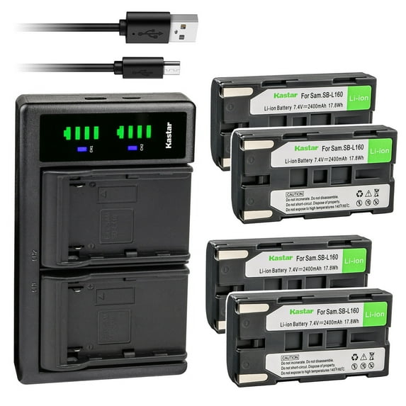 Kastar 4-Pack SB-L160 Battery and LTD2 USB Charger Replacement for Samsung VP-L610, VP-L610B, VP-L610D, VP-L630, VP-L650, VP-L700, VP-L700U, VP-L710, VP-L750, VP-L750D, VP-L770, VP-L800, VP-L800U