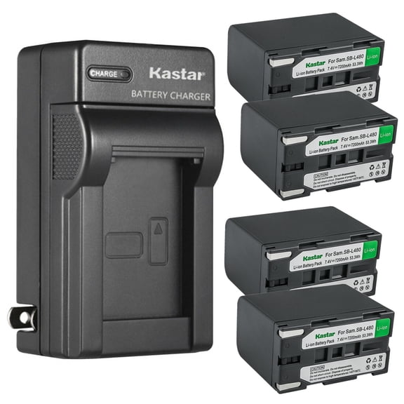 Kastar 4-Pack SB-L480 Battery and AC Wall Charger Replacement for Samsung VP-L4000, VP-L500, VP-L520, VP-L530, VP-L550, VP-L600, VP-L600B, VP-L610, VP-L610B, VP-L610D, VP-L630, VP-L650, VP-L700 Camera