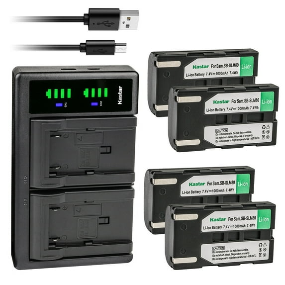 Kastar 4-Pack SB-LSM80 Battery and LTD2 USB Charger Replacement for Samsung VP-D965 VP-DC161 VP-DC163 VP-DC165 VP-DC171 VP-DC172 VP-DC173 VP-DC175 VP-DC563 VP-DC565 VP-DC575 VM-DC160 VM-DC560