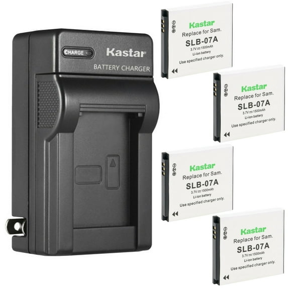 Kastar 4-Pack SLB-07A Battery and AC Wall Charger Replacement for Samsung ST Series, ST45, ST50, ST500, ST510, ST550, ST560, ST600, TL Series, TL90, TL100, TL205, TL210, TL220, TL225 Digital Camera