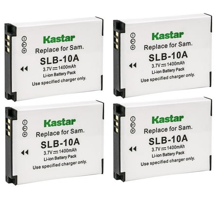 Kastar 4-Pack SLB-10A Battery Replacement for Samsung SLB-10A EC-WB700ZCPSCN Battery, Samsung SBC-10A Charger, Samsung WB150F, WB200F, WB250F, WB280F, WB350F, WB500, WB550, WB600, WB650, WB700, WB750