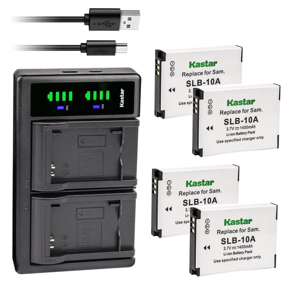 Kastar 4-Pack SLB-10A Battery and LTD2 USB Charger Replacement for Toshiba PX1752E-1C4G PX1762E-1C4G, Camileo S30, Camileo X150, Camileo X155 Camera