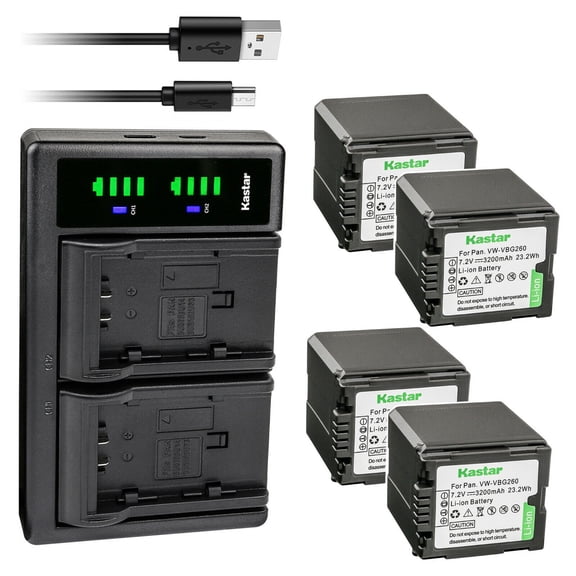 Kastar 4-Pack VW-VBG260 Battery and LTD2 USB Charger Replacement for Panasonic HDC-HS9GK, HDC-HS20, HDC-HS20K, HDC-HS100, HDC-HS100GK, HDC-HS200, HDC-HS250, HDC-HS250K, HDC-HS300, HDC-HS300K