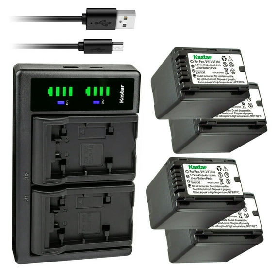 Kastar 4-Pack VW-VBT380 Battery and LTD2 USB Charger Compatible with Panasonic HC-V270GK HC-V360M HC-V360MS HC-V380 HC-V380K HC-V380GK HC-V480M HC-V480MS HC-V510 HC-V520 HC-V520M Camera