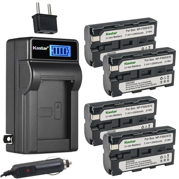 Kastar 4Pack Battery and LCD AC Charger Compatible with Sony NP-F330 NP-F550 NP-F570 NP-F730 NP-F750 NP-F770 NP-F780Exp NP-F930 NP-F950 NP-F960 NP-F970 NP-F970Pro NP-F980 NP-F980Pro NP-F990 NP-F990Pro