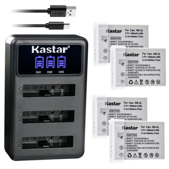 Kastar 4x Battery + Triple Charger Compatible with Canon Digital 2000 IS, Digital IXUS 90 IS, Digital IXUS 900 Ti, Digital IXUS 950 IS, Digital IXUS 960 IS, IXUS 970 IS, IXUS 980 IS, IXUS 990 IS