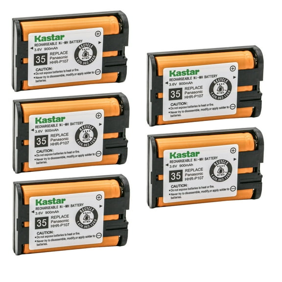 Kastar 5-Pack Battery 3.6V 900mAh Replacement for Panasonic HHR-P107 HHRP107 HHR-P107A HHR-P107A/1B HHR-P107A1B Type 35 PQSUHGLA1ZA BB-GT1500 BBGT1500 BB-GT1500B BBGT1500B Battery