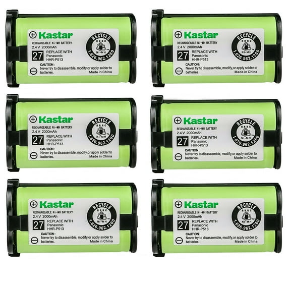 Kastar 6-Pack Battery Replacement for Panasonic HHR-P513 HHR-P513A HHR-P513A1B HRR-P513A/1B TYPE 27 N4HHEPA00001, MURAPHONE HHRP513A, Again & Again STB-513 STB513, Battery Barn BAT-516 BAT516