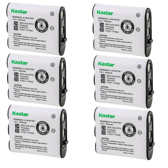 Kastar 6-Pack Battery Replacement for Panasonic PQPP511SVC PPQT22418ZA SANYO GES-PCF10 GESPCF10 VTECH I5867 AT&T 104 Energizer ER-P511 Lenmar CB0511 Dantona BAT-511 PHILIPS PP511 SJB1132 SJB3192