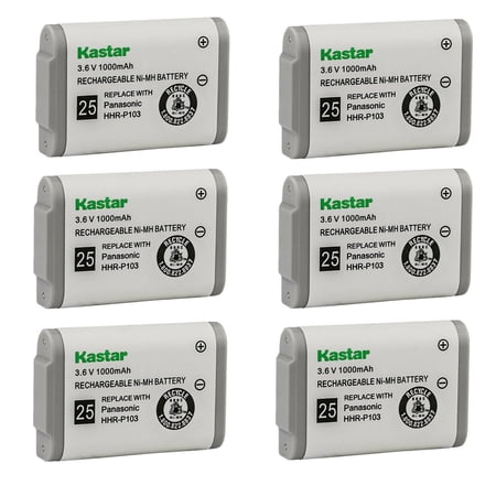 Kastar 6-Pack HHR-P103 Battery Replacement for Radio Shack 89-1324-00-00 8913240000, Interstate Batteries ATEL0365 TEL0365 Lenmar CBO103 CBO-103 Panasonic HHR-P103 HHRP103 HHR-P103A HHRP103A TYPE 25