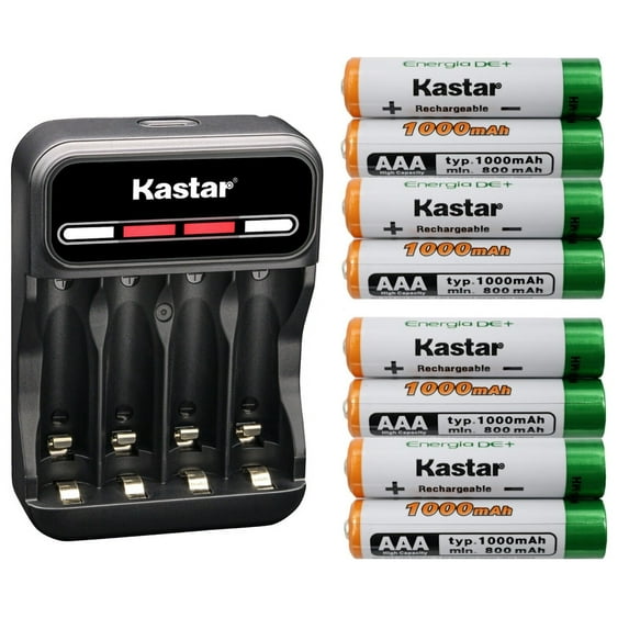 Kastar 8-Pack AAAJ 1.2V 1000mAh Ni-MH Battery and CMH4 Charger Compatible with Panasonic KX-TG4026N KX-TG4031 KX-TG4031B KX-TG4032B KX-TG4033B KX-TG4034B KX-TG4053B KX-TG4073N KX-TG4074N KX-TG4131M
