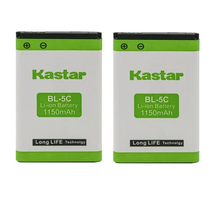 Kastar BL-5C Battery 2-Pack Replacement for Nokia 100, 101, 106 Dual Sim, 207, 208, 215, 220 Dual Sim, Olympia Chic 2, Philips Avent SCD610, Phonak Dect CP 1, Phonak Dect II, Prunus L-218AM
