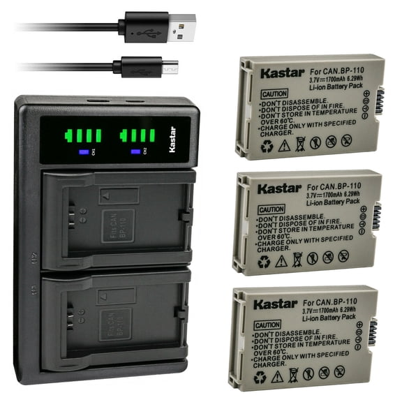 Kastar BP-110 Fully Decoded Battery 3-Pack and LTD2 USB Charger Compatible with Canon VIXIA HF R28 HFR28, VIXIA HF R27 HFR27, VIXIA HF R26 HFR26, VIXIA HF R206 HFR206, VIXIA HF R205 HFR205 Camera