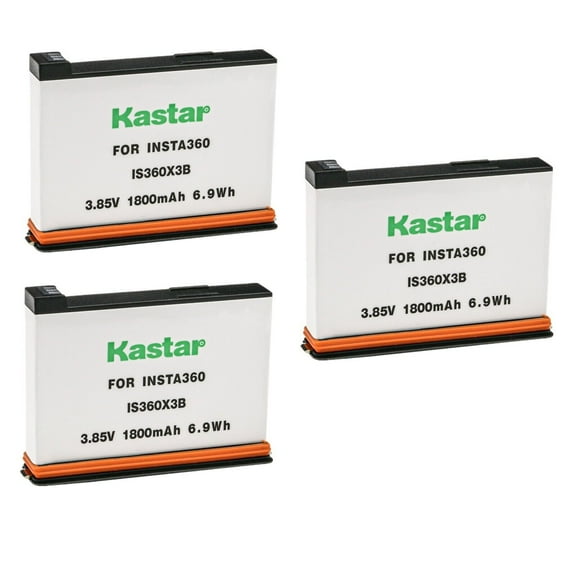 Kastar Battery 3-Pack Replacement for Insta 360 X3 Rechargeable Lithium Polymer Battery, Insta360 X3 72MP Waterproof 5.7K 360° VR AI Action Helmet Camera