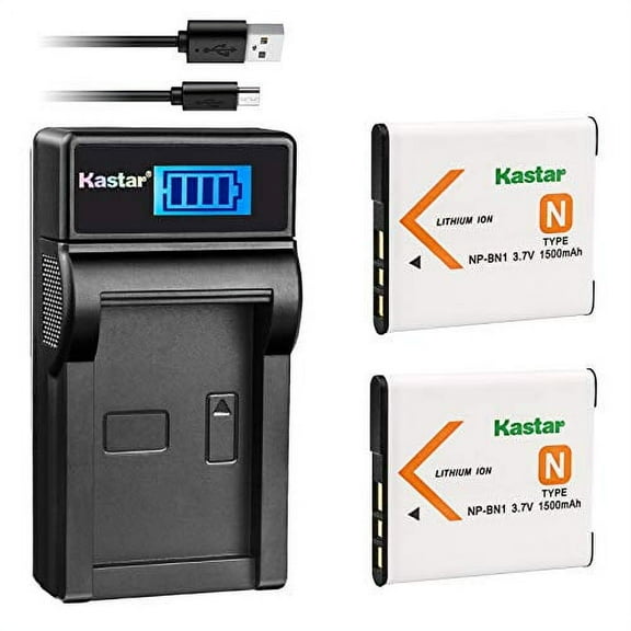 Kastar Battery (X2) & LCD Slim USB Charger for Sony NP-BN1 NPBN1 BC-CSN and Cyber-Shot DSC-QX10 QX30 QX100 DSC-TF1 DSC-TX10 TX20 TX30 DSC-W530 DSC-W570 DSC-W650 DSC-W800 DSC-W830 Digital Camera +More