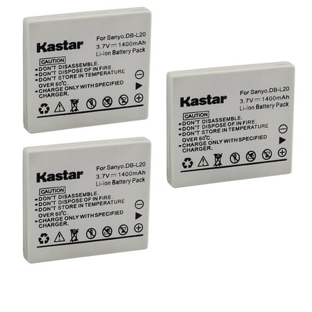 Kastar DB-L20 Battery 3-Pack Replacement for Sanyo DB-L20 DB-L20A DB-L20AU SL20 Battery, Sanyo VAR-L20N VAR-L20NI Charger